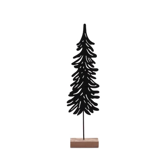 Melrose Cut-Out Metal Pine Tree with Wood Base Set